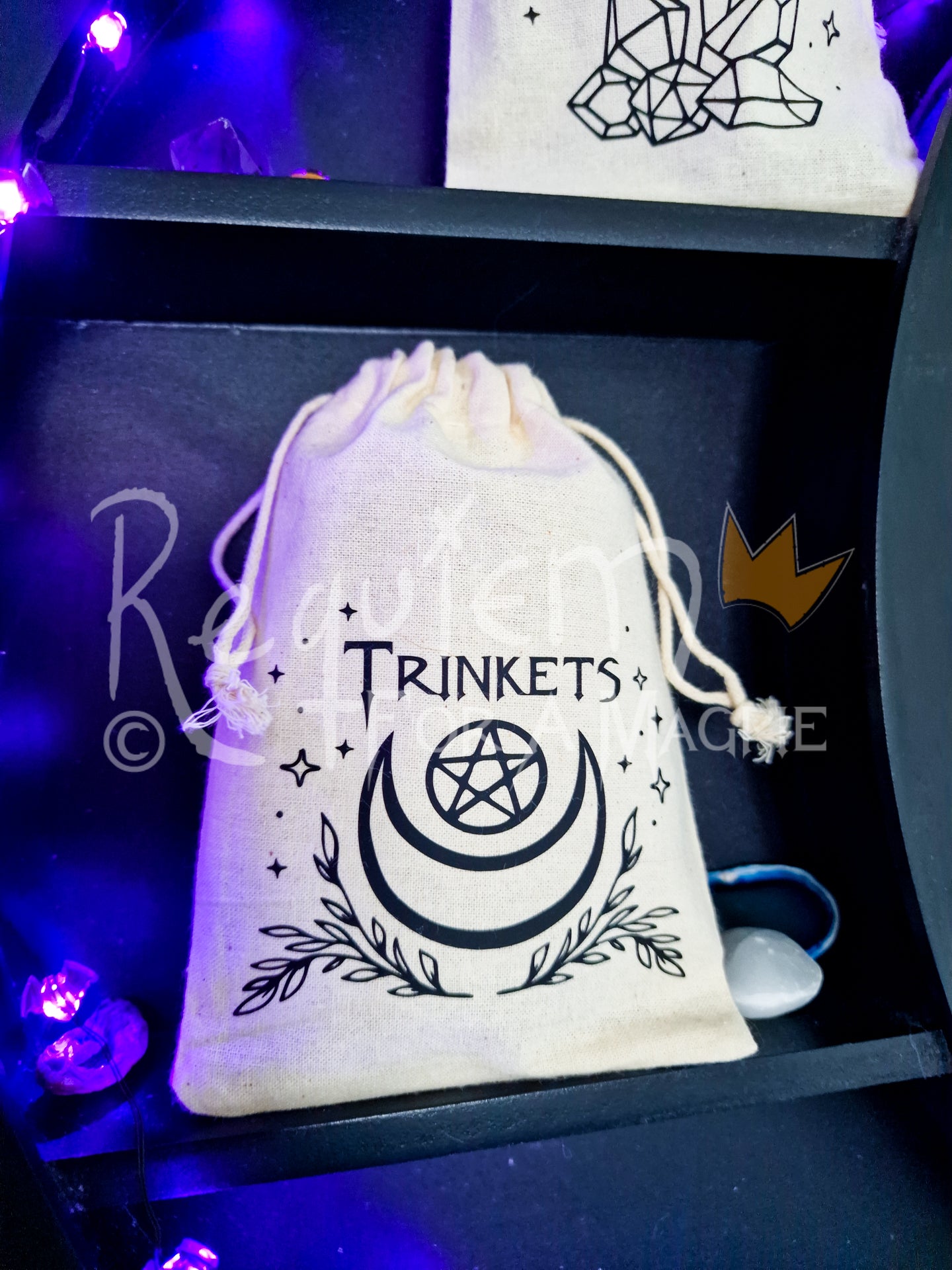 Trinket Drawstring Crystal Pouch, Travel bag for crystals and trinkets