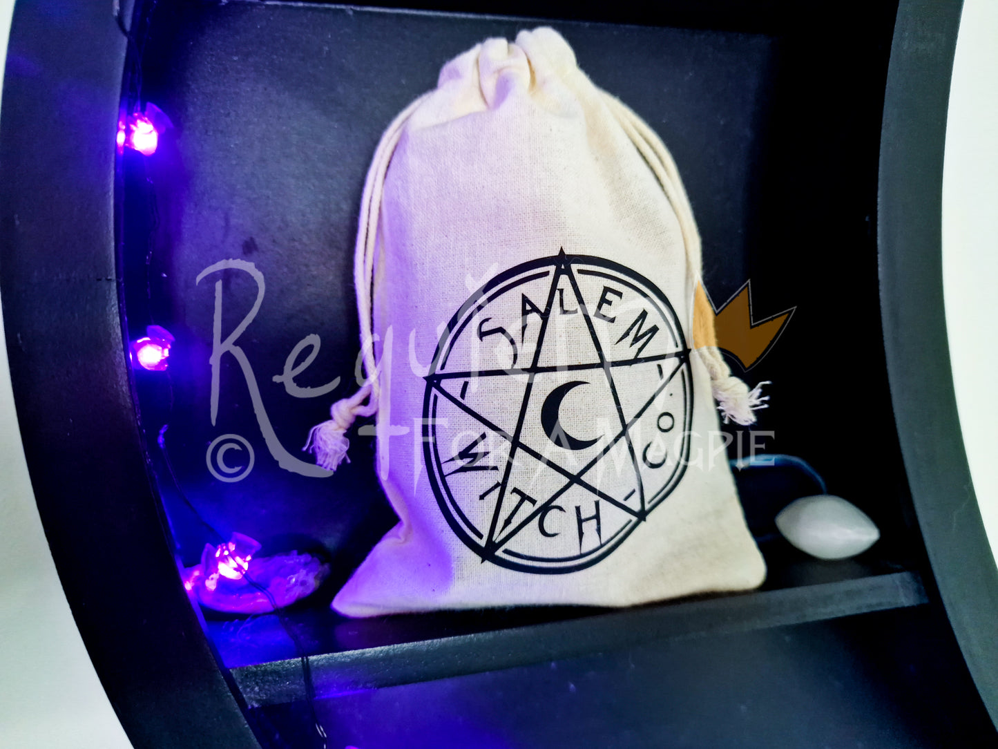 Salem Witch Co. Drawstring Crystal Pouch, Travel bag for crystals and trinkets