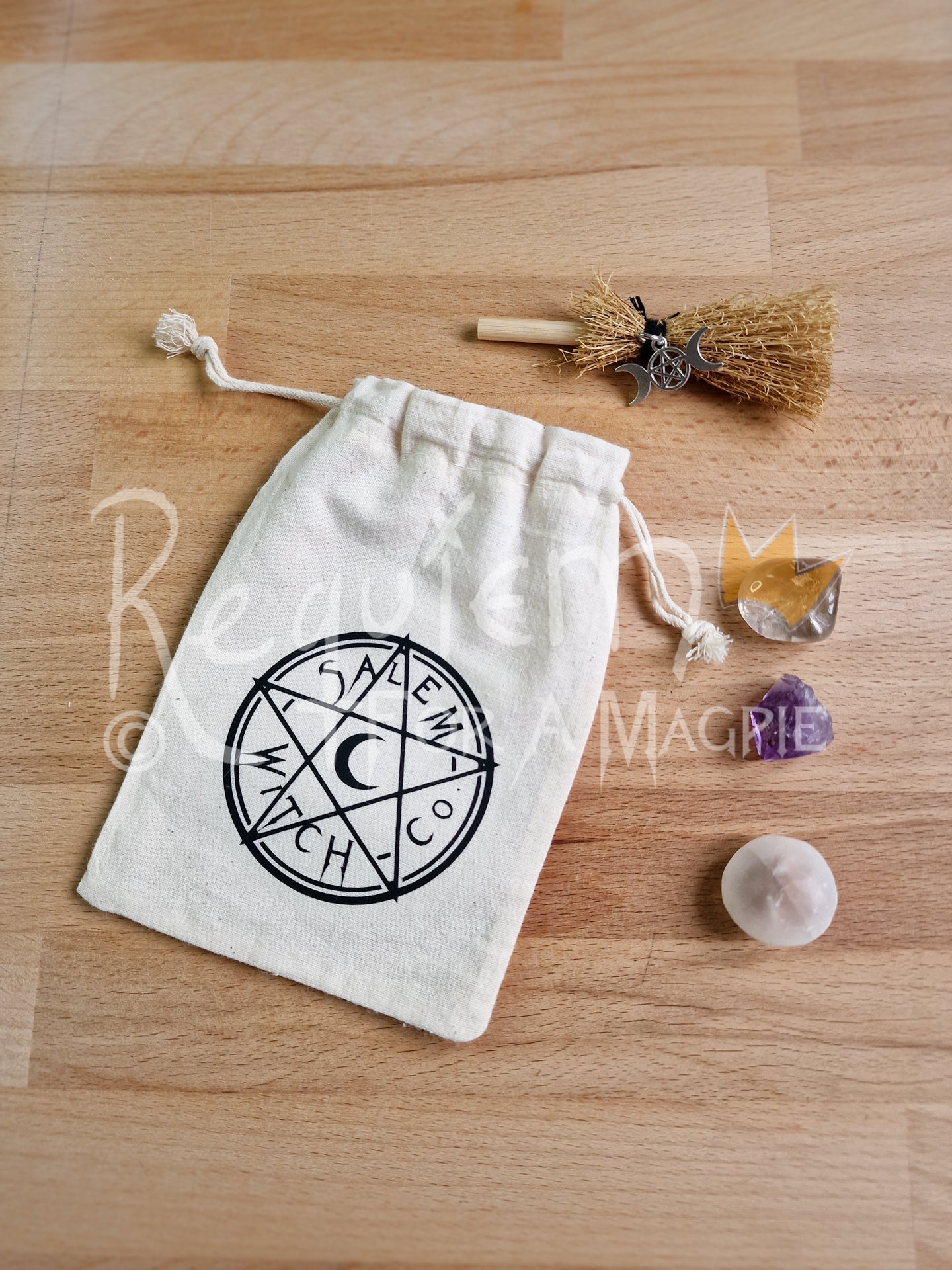 Salem Witch Co. Drawstring Crystal Pouch, Travel bag for crystals and trinkets