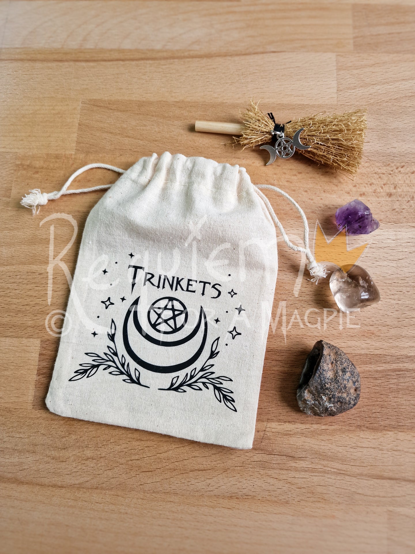 Trinket Drawstring Crystal Pouch, Travel bag for crystals and trinkets