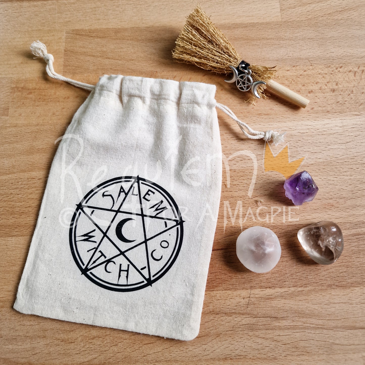 Salem Witch Co. Drawstring Crystal Pouch, Travel bag for crystals and trinkets