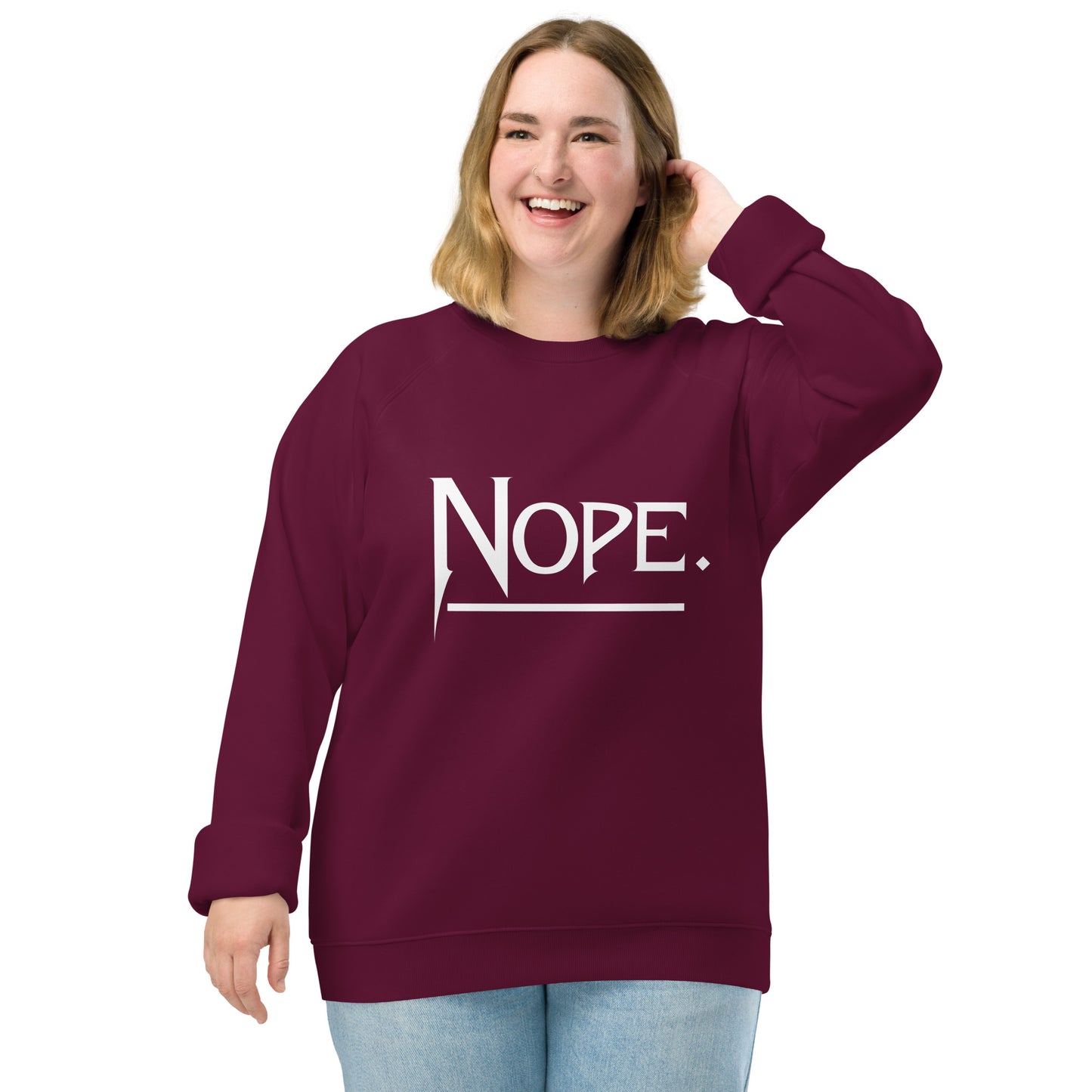 Nope Unisex organic raglan sweatshirt